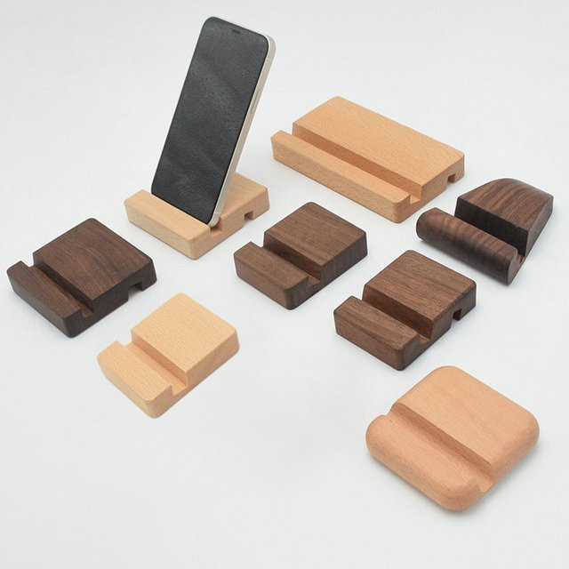Universal Handy Ständer aus Massivholz in Braun für Smartphone, Tablet, PC und E-Reader als Schreibtisch Halterung - Bild 1