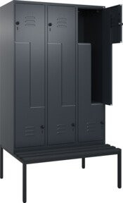 C+P Z-Spind Classic PLUS Sitzbank mit 6 Fächern und Sicherheits-Drehriegel, Farbe: Anthrazit/Schwarz, B/T/H: 212,0 x 120,0 x 81,5 cm - Bild 1