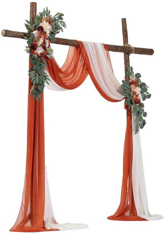 Buying Solutions, MB Künstliches Hochzeitsbogen Blumen Set in Orange, Weiß und Creme mit Textilvorhängen für Bohemian Dekoration - Bild 1