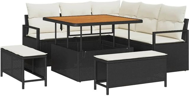 vidaXL Garten-Sofa-Set aus Poly-Rattan mit Kissen, 8-teilig, Schwarz - Bild 1