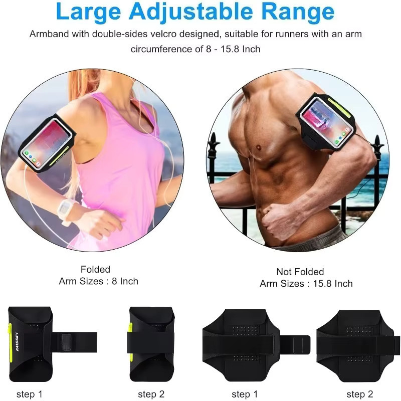 HAISSKY Laufsport-Armband in Schwarz mit Reißverschlusstasche für iPhone und Kopfhörer - Bild 3