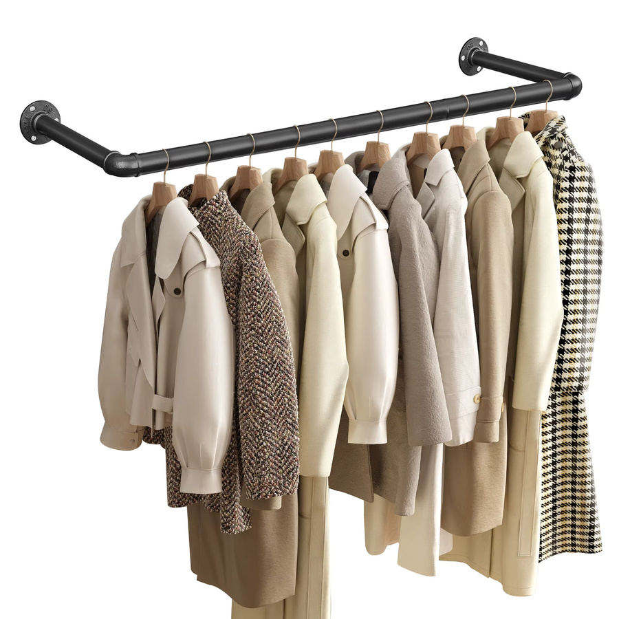 SONGMICS Kleiderstange zur Wandmontage in Schwarz Matt mit Industrie-Design, B/T/H: 92 x 30 x 7,5 cm - Bild 3