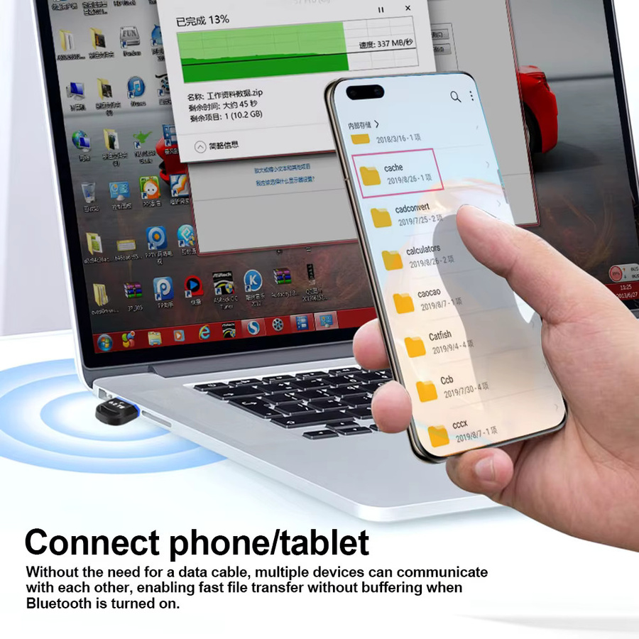 kebidumei Bluetooth 6.0 Adapter 2-in-1 USB-Dongle als kabelloser Audio-Sender und Empfänger in Schwarz für Kopfhörer und Lautsprecher, kompatibel mit Windows 8.1/10/11, treiberfrei - Bild 3