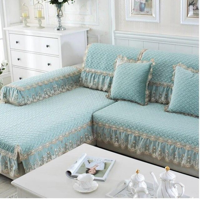 Premium Plüsch Sofaüberwurf in Türkis mit Anti-Rutsch-Funktion und wasserabweisender Oberfläche, B/T: 90 x 70 cm - Bild 1