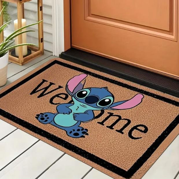 Miniso Stitch The Movie Fußmatte mit Blumendesign, rutschfest und maschinenwaschbar, B/B: 80 x 50 cm, Mehrfarbig - Bild 1