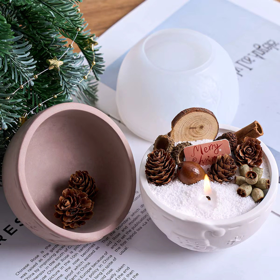 UDOCOOL Silikonform für runde Beton-Lagerschalen mit Santa Claus Relief für DIY Duftkerzen und Blumentöpfe, Weiß - Bild 5