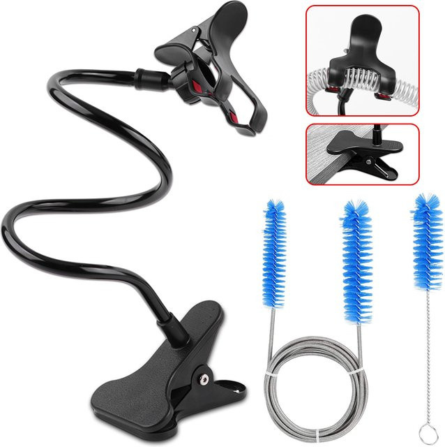 SUOLAER Universeller CPAP-Schlauchhalter mit verstellbarem Drehgelenk und Maskenreinigungsbürste, Schwarz - Bild 1