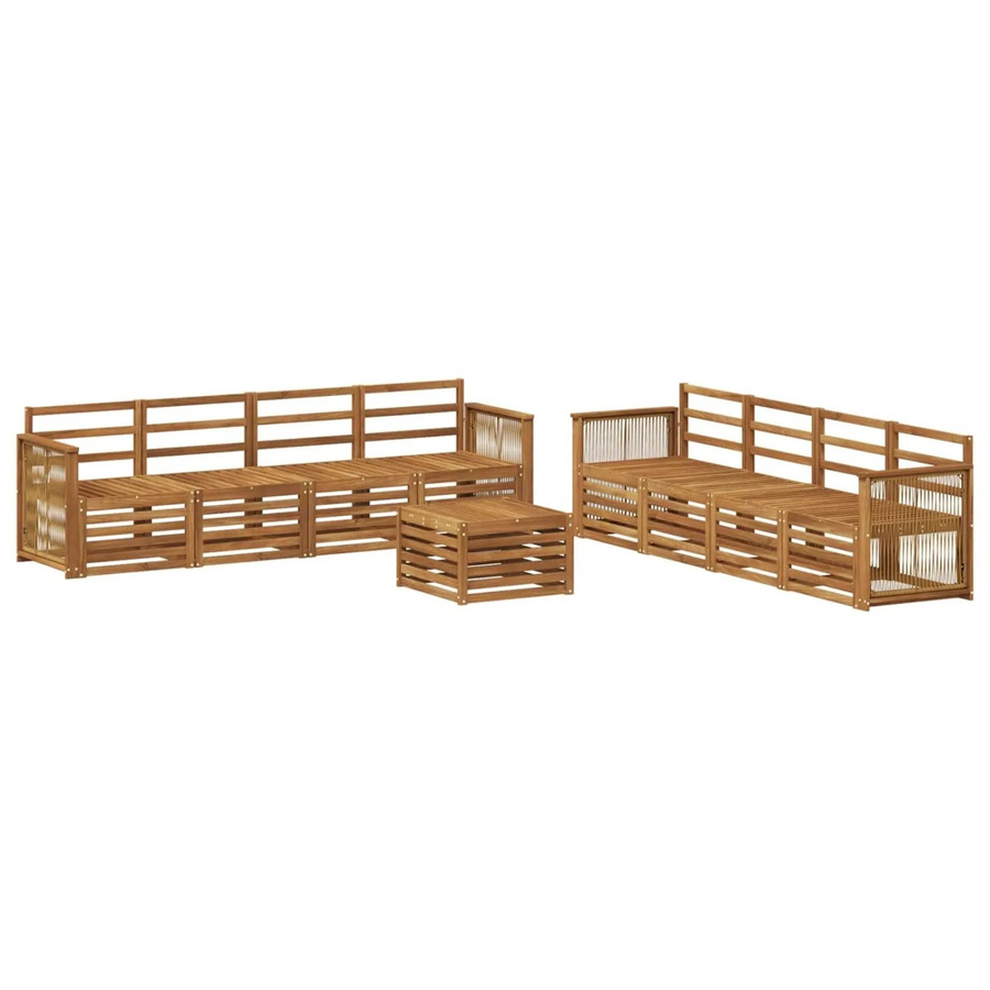 vidaXL Sofagarnitur aus Massivholz Akazie in Braun, 9-teiliges Set im modernen Latten-Design mit Armlehnen - Bild 2