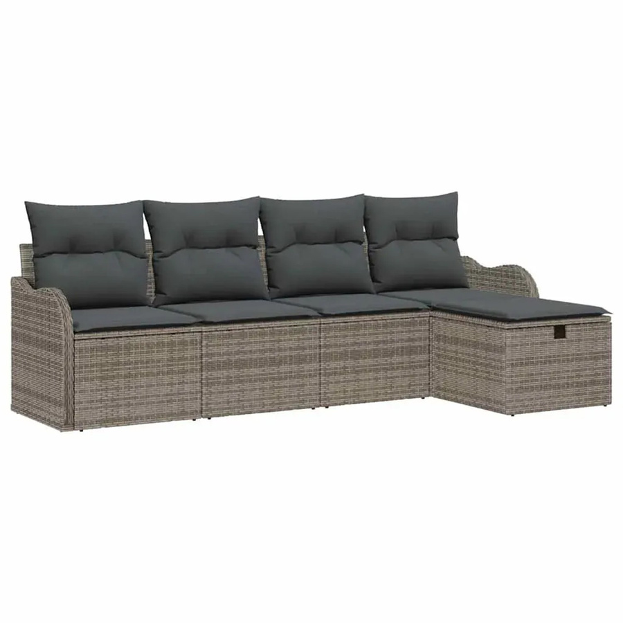 vidaXL Garten-Sofa-Set aus Poly-Rattan in Grau mit 5-teiliger L-Form, Polsterkissen und integriertem Stauraum - Bild 2