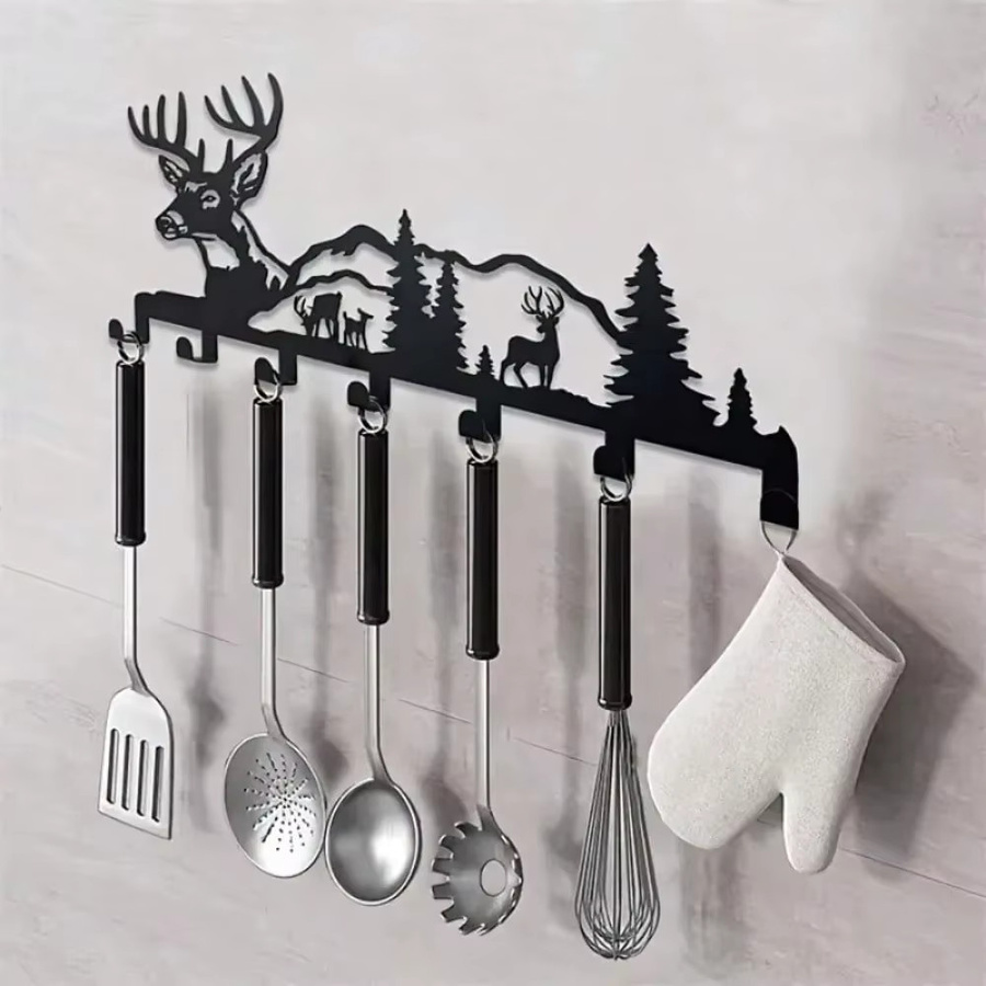 CIFBUY Metall-Schlüsselhaken Hirsch Motiv zur Wandmontage, Schwarz, Organizer für den Eingangsbereich und zur Heimdekoration - Bild 2