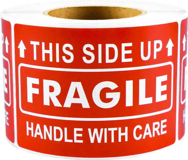 Handle with Care Warnaufkleber für zerbrechliche Pakete, 300 Blatt pro Rolle, Maße: 5,08 x 7,62 cm - Bild 1