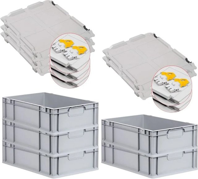 PROREGAL Spar Set 5x Eurobox Nextgen Economy mit Scharnierdeckel und gelben Schiebeschnappverschlüssen, Grau, H x B x T: 17 x 40 x 60 cm - Bild 1