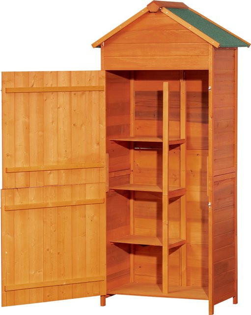 Aosom Outsunny Gartenschrank aus Massivholz mit Asphaltdach und Doppeltür in Orange, B/T/H: 84 x 52 x 188 cm - Bild 1