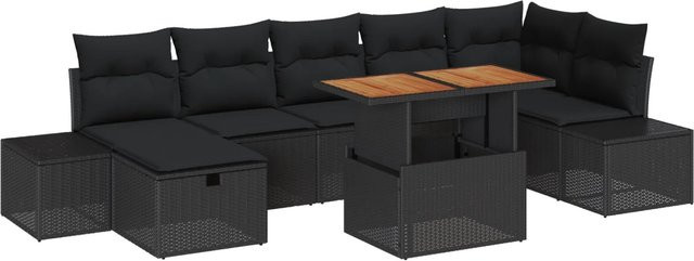vidaXL 8-teiliges Garten-Esszimmer-Set aus Polyrattan und Akazie in Schwarz mit Kissen - Bild 1