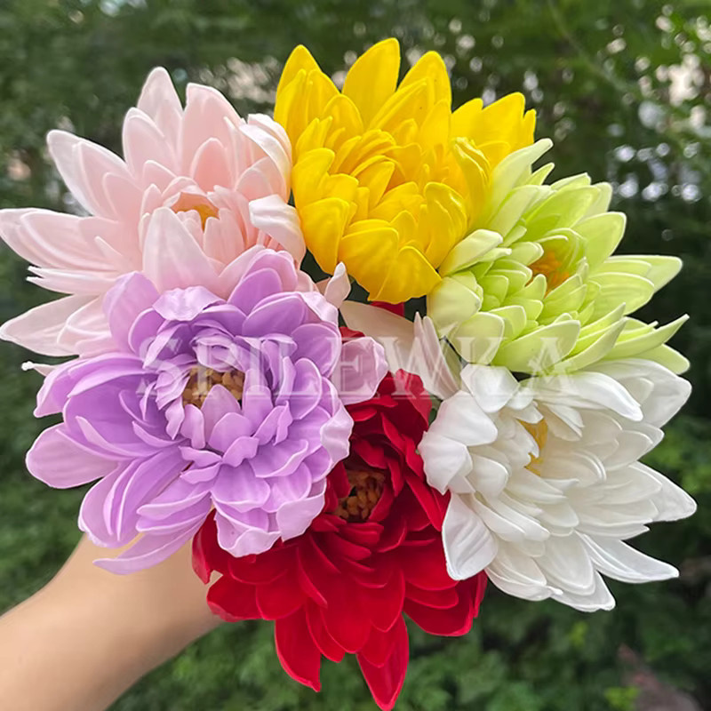 Spilewka 10 Stück Künstliche Chrysanthemen-Köpfe in Rot und Multicolour für DIY Hochzeitsstrauß und Dekoration, B/H: 7 x 6 cm - Bild 2