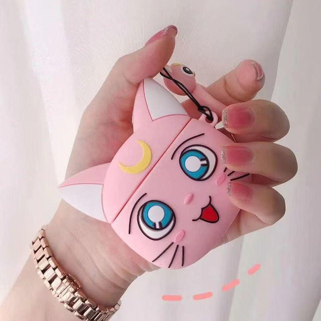 Niedrige Mondkatze Silikon Hülle für Apple AirPods 1/2/3 und Pro/Pro 2 mit Anhänger in verschiedenen Farben - Bild 1