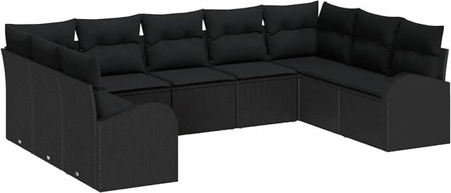 vidaXL Garten-Sofa-Set 9-teilig aus Poly-Rattan in Schwarz mit UV-beständigen Polstern in U-Form - Bild 1