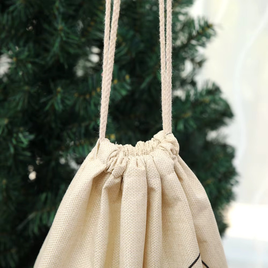 WakaParty Weihnachtsgeschenktüten aus Leinen in Beige mit Kordelzug zur wiederverwendbaren Geschenkverpackung und Aufbewahrung - Bild 3
