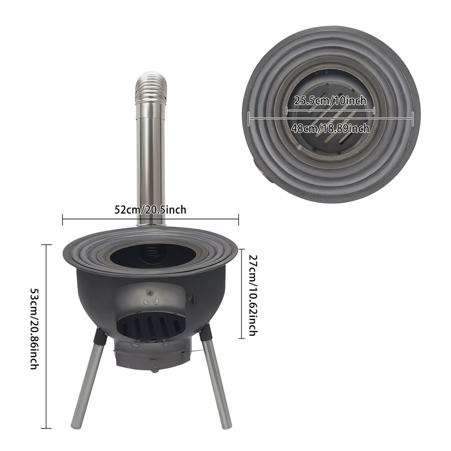 Bymaocar Holzofen aus Stahl in Schwarz mit 4 Brennringen für BBQ, Garten und Camping - Bild 2