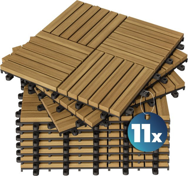 Casaria Akazie Quattro Mosaik Holzfliesen 11er-Set Braun B/B/H: 30 x 30 cm - Bild 1