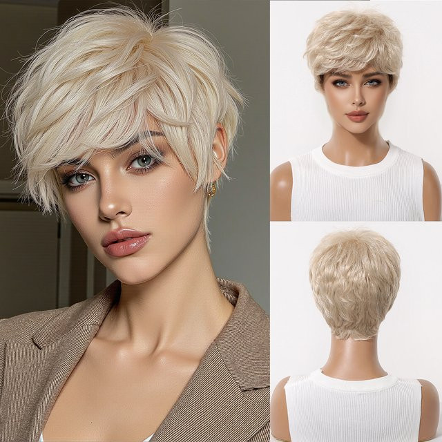 EASIHAIR Perücke, platinblond, kurz, synthetisch, Pixie-Schnitt, Herren - Bild 1