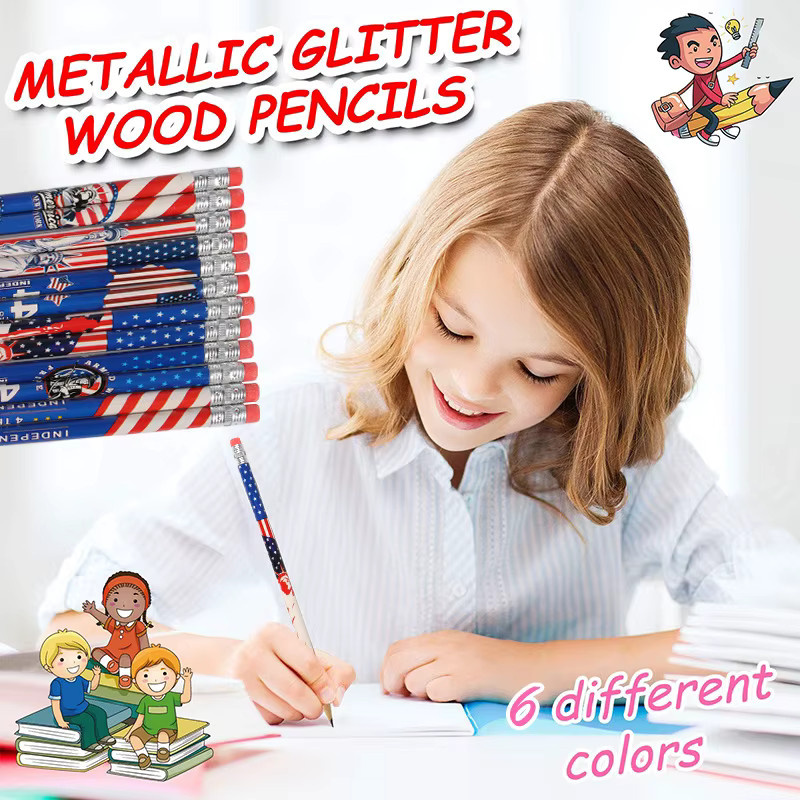 12 Stück HB-Bleistifte mit amerikanischem Motiv und Radiergummis in Mehrfarben zum Zeichnen und Schreiben - Bild 3