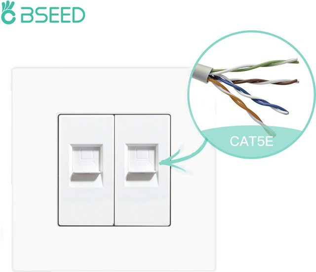 Bseed Doppel-Netzwerksteckdose RJ45 Cat6 LAN Datensteckdose mit Kunststoffrahmen in Weiß oder Schwarz - Bild 1