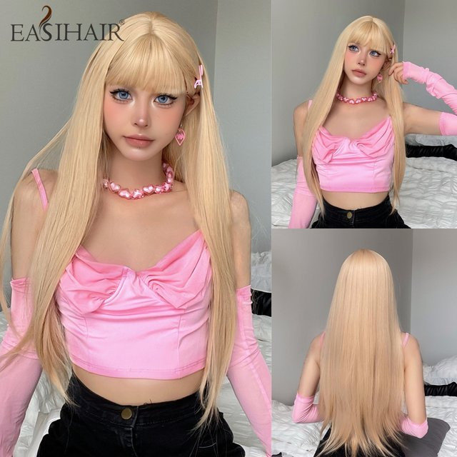 EASIHAIR Haarperücke, hellblonde lange gerade Perücke mit Pony, Damen - Bild 1