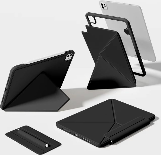 Smart Folio Hülle für Apple iPad Pro 13 M5 M4 sowie iPad Pro 11 12.9 6. Generation und iPad Air 11 M3 M2 Air 5 4 mit magnetischem Clip in Schwarz oder Grau - Bild 1