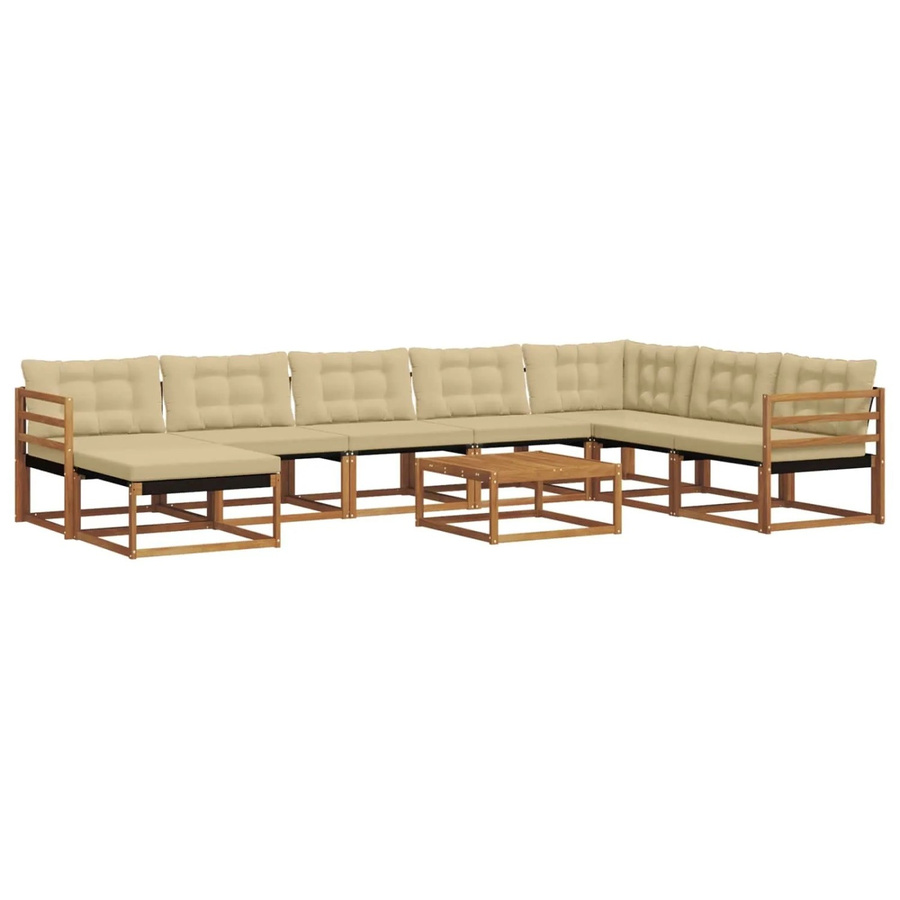 vidaXL Outdoor-Sofagarnitur aus Massivholz Akazie in Natur und Beige mit Textilene-Bezug und Polsterkissen - Bild 2