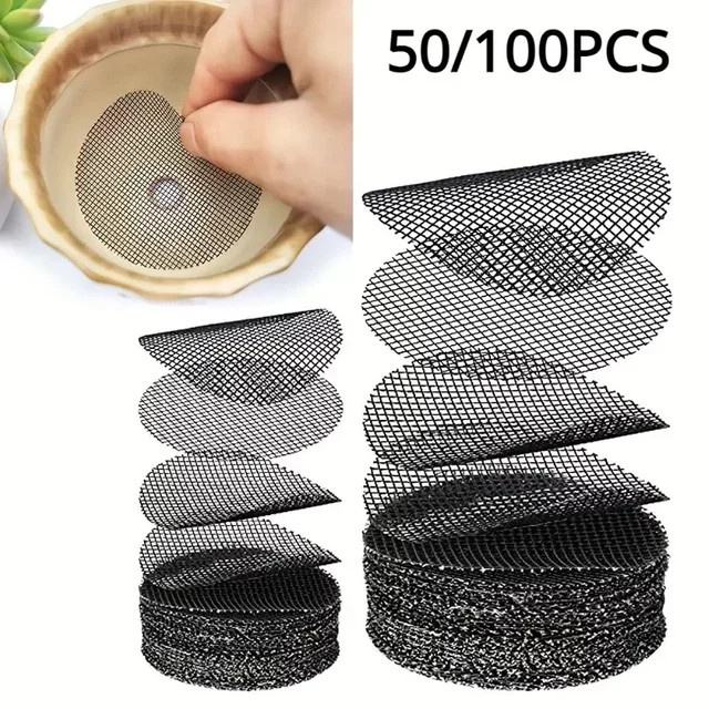 50 Stück kreisförmige Drainage-Matten aus Kunststoff für Blumentöpfe in Schwarz - Bild 1