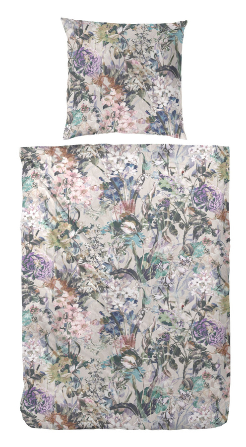 Primera Mako-Satin Bettwäsche Blumenmeer in Rose, Grün und Weiß, Set aus Bettbezug und Kissenbezug, B/H: 155 x 220 cm und 80 x 80 cm - Bild 1