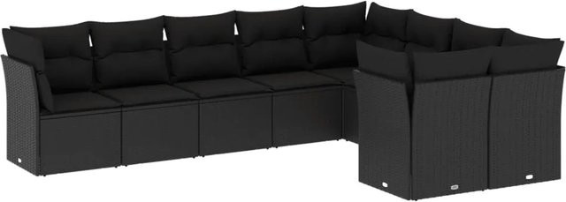 vidaXL 9-tlg. Garten-Sofagarnitur aus Polyrattan in Schwarz mit Sitzkissen und Rückenkissen inklusive Stauraum - Bild 1