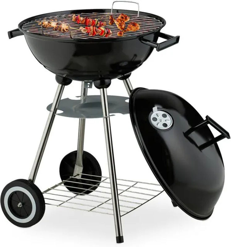 Relaxdays Kugelgrill für Holzkohle in Schwarz mit Ascheschale und Rädern, Durchmesser: 44 cm - Bild 1