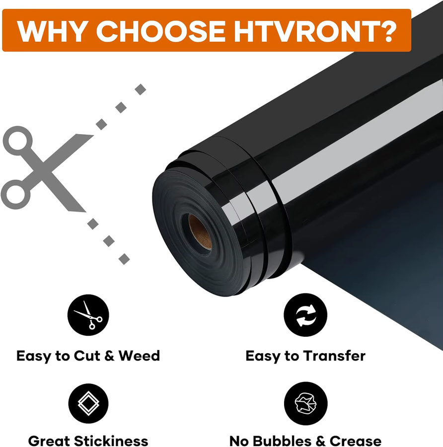 HTVRONT Wärmeübertragungs-Vinylrolle für Cricut und DIY T-Shirt Projekte, Farbe: Schwarz, B: 30 cm, L: 3000 cm - Bild 3