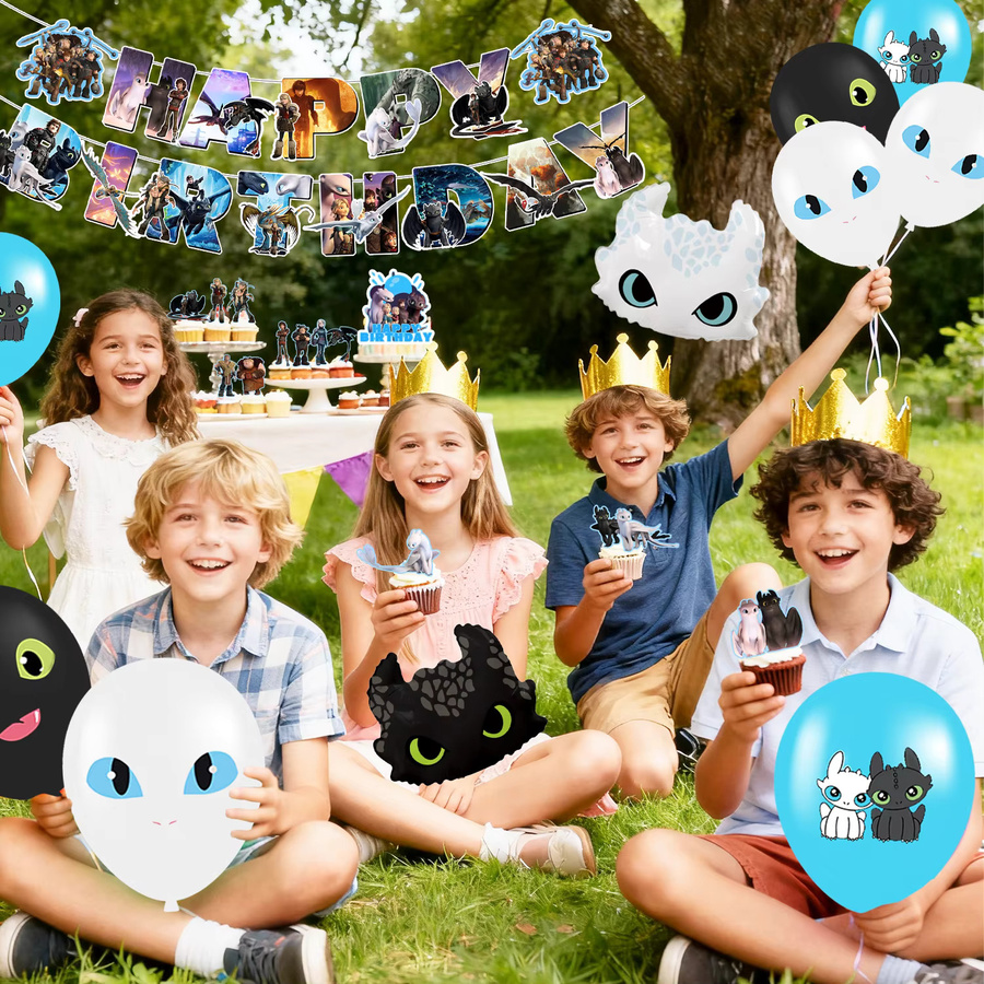 43-teiliges Set Drachenzähmen leicht gemacht Partydekoration von Potdemiel in Mehrfarbig für Kindergeburtstage mit Banner, Luftballons und Tischdecke - Bild 4