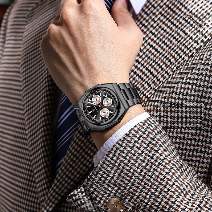 POEDAGAR Chronograph Armbanduhr, Quarz, Edelstahl, Silber, Herren - Bild 6