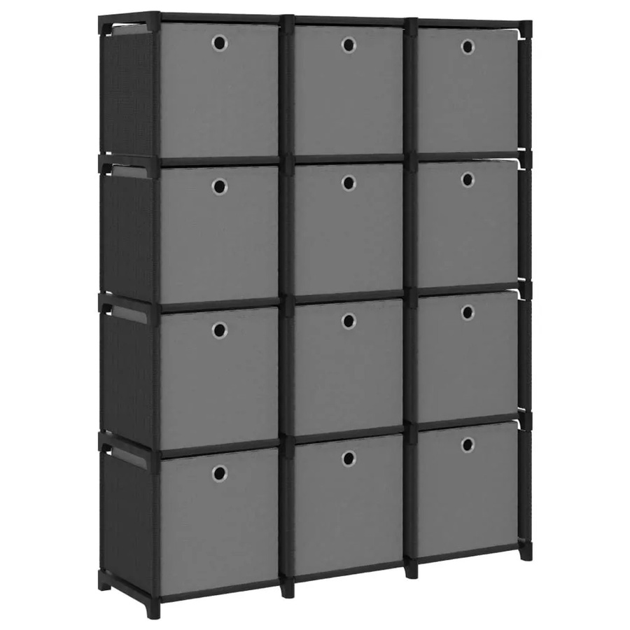 vidaXL Würfel-Regal mit 12 Fächern und Boxen in Schwarz, B/T/H: 103 x 30 x 141 cm - Bild 2