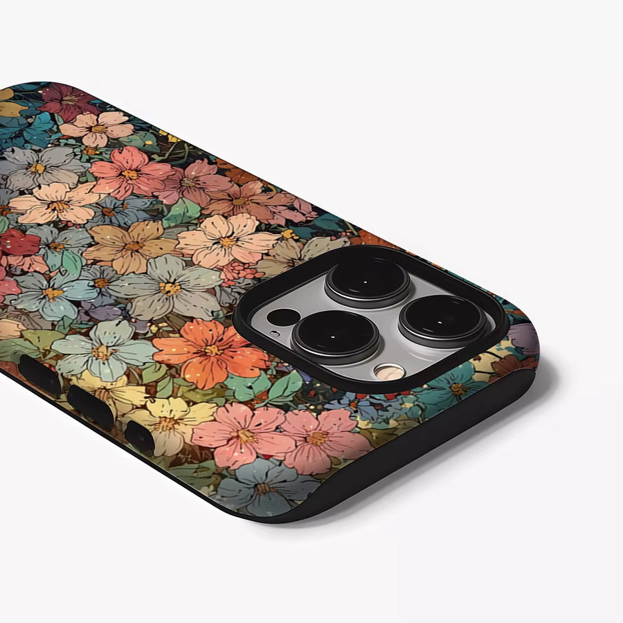 Potdemiel Handyhülle mit Blumenmosaik Design für iPhone 17 16 15 14 13 Pro Max Plus, mehrfarbig, doppelschichtige Rückseite - Bild 3