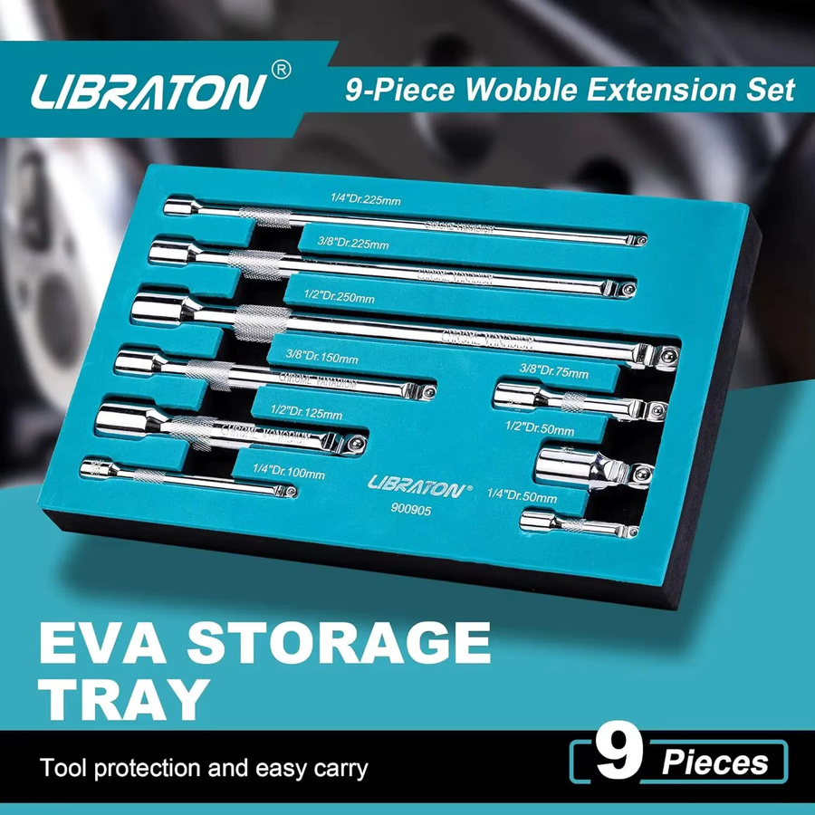 Libraton Wobble Extension Set Ratschenverlängerungen in Silber, 1/4 Zoll, 3/8 Zoll und 1/2 Zoll - Bild 4