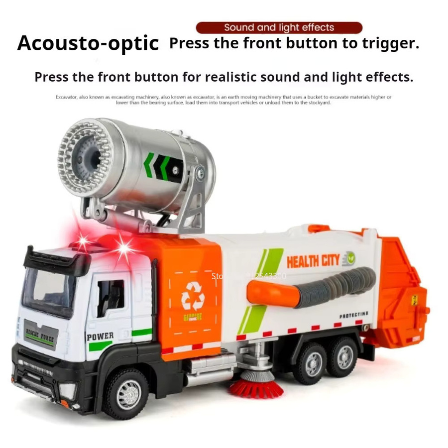 DUFFDUN Elektrischer Staubsauger-Feuerwehrwagen Modellauto, 1:32, mit Musik und Licht, Rückziehfunktion, Metall - Bild 4