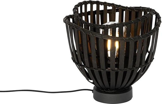 QAZQA Orientalische Tischleuchte aus Bambus in Schwarz mit E27 Fassung, Höhe: 25 cm - Bild 1