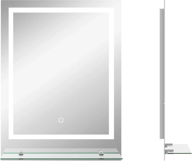 Kleankin Badezimmerspiegel mit LED-Licht und Touch-Schalter, Transparent, Rechteckig, Höhe: 70 cm, Breite: 50 cm, Tiefe: 2,7 cm - Bild 1