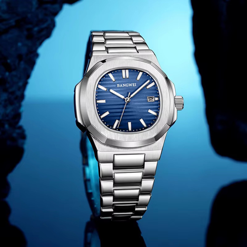 BANGWEI Armbanduhr Quarz, Edelstahl, Blau, Herren, Datum - Bild 4