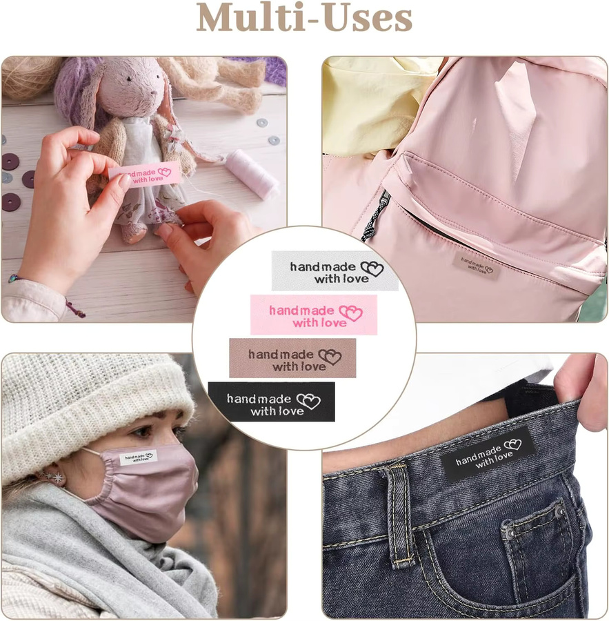 Personalisierte Nähetiketten Handmade with Love in Pink zum Aufnähen auf Kleidung und handgefertigte Artikel, 30 Stück - Bild 3