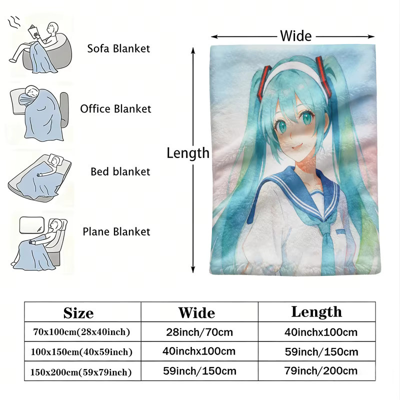 Hatsune Miku Anime Flanell-Überwurfdecke in Multicolour für Sofa und Schlafzimmer - Bild 2