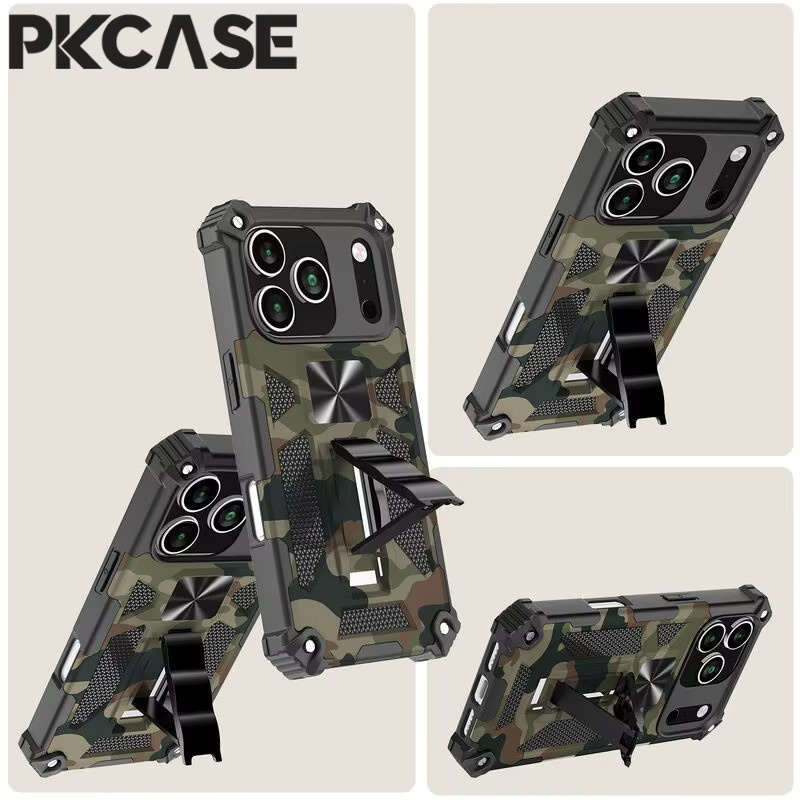 PKCASE stoßfeste Camouflage-Rüstung Handyhülle mit unsichtbarer Halterungsabdeckung für iPhone 17, 16, 15, 14, 13, 12, 11 Pro Max in Multicolour - Bild 6
