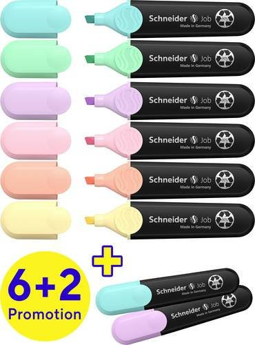 Schneider Textmarker Set in Pastellfarben mit 8 Stück aus recyceltem Kunststoff und Spitzform Chisel - Bild 1