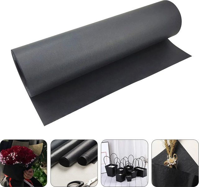 Dekorative Kraftpapierrolle in Schwarz für Bastelarbeiten und Blumenverpackungen, Breite: 38 cm - Bild 1