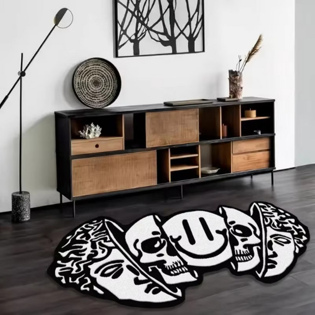 VIKAMA Halloween Teppich mit Totenkopf-Muster in Schwarz, weiche Fußmatte für Wohnzimmer und Schlafzimmer, B/T: 60 x 40 cm - Bild 1